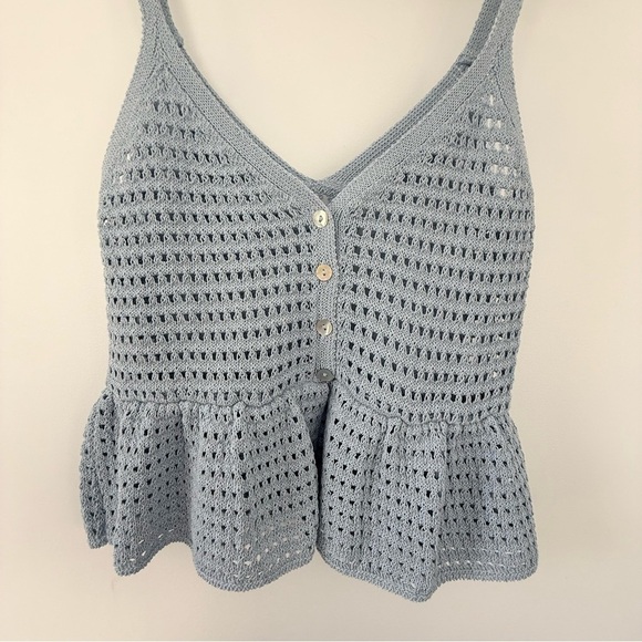 ZARA Baby Blue Peplum Crochet Crop Top | OFFERS WELCOME - Picture 3 of 15